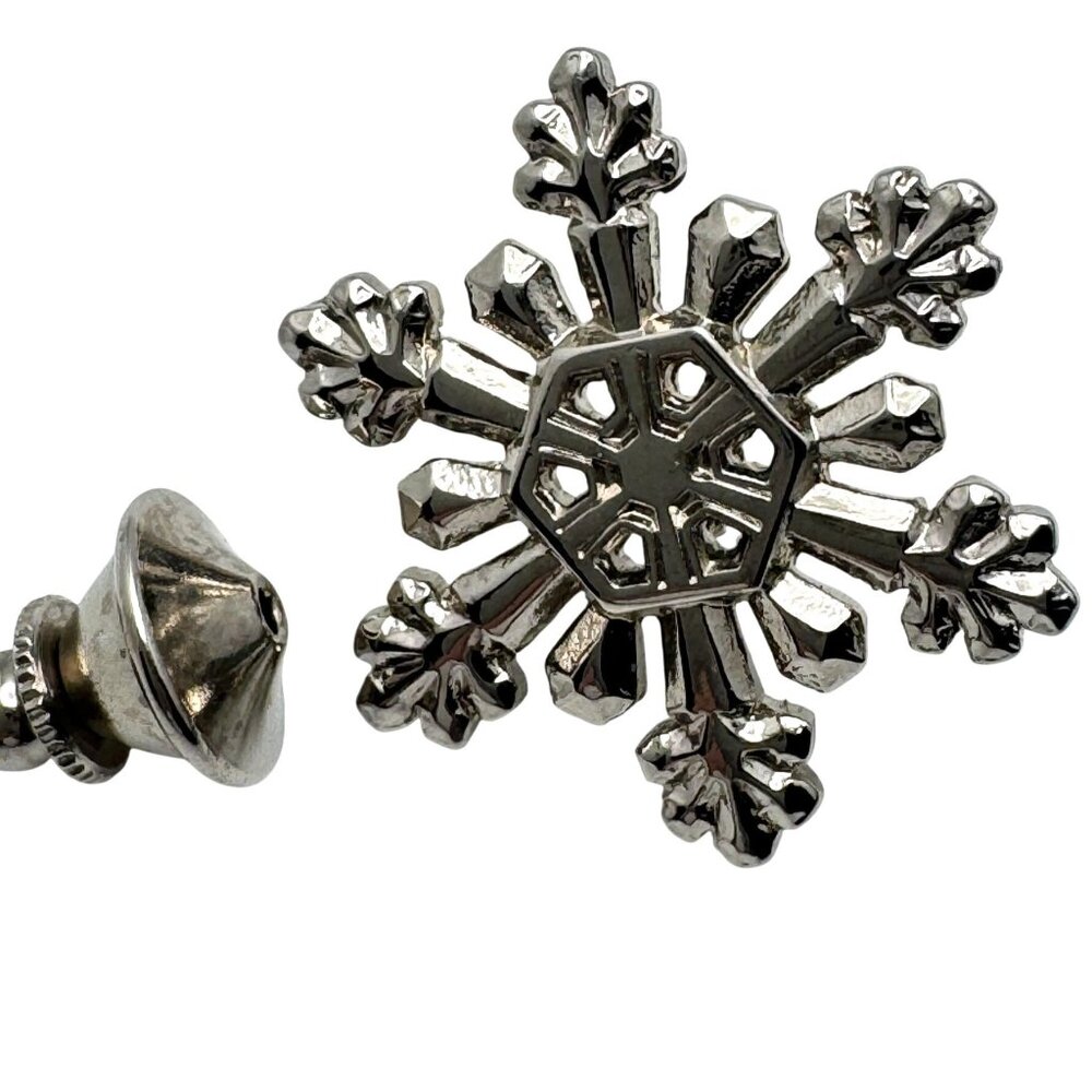 Silver-Tone Metal Snowflake Tie Tack Lapel Pin Clutch Back Closure For Men Women
